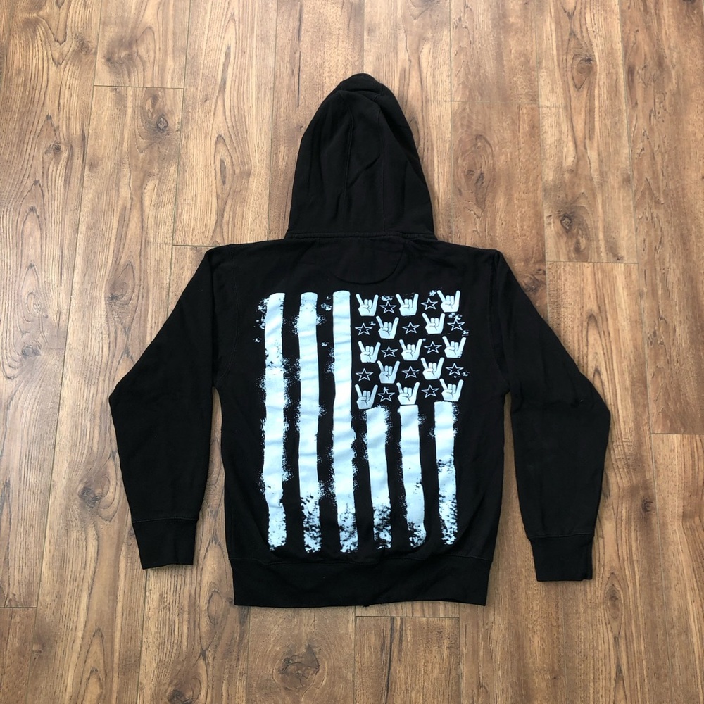 Trails Clothing American flag rock hand and stripes black hoodie mens size small